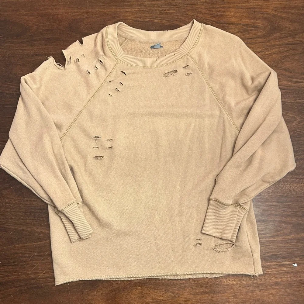 Aerie Tan Distressed Sweater